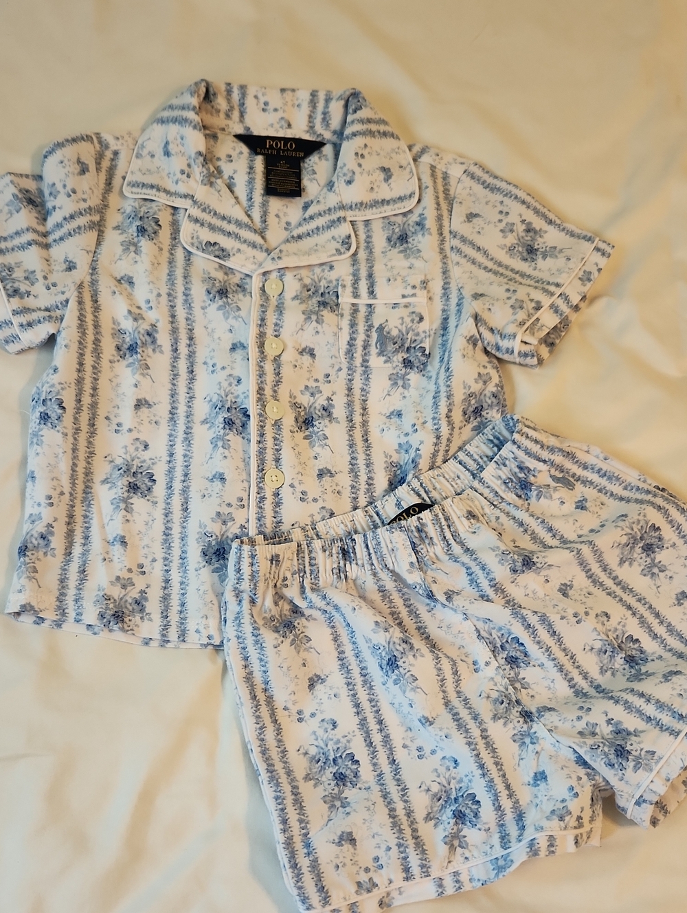 Polo by Ralph Lauren White and Light Blue Floral Kids Pajama Set